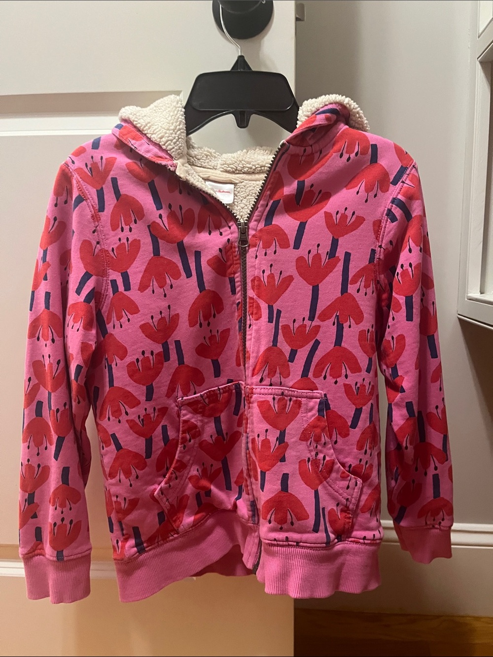 Hanna Andersson Pink Floral Sherpa-Lined Zip Hoodie